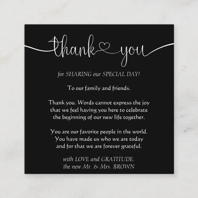 Black Simple Custom Calligraphic Photo Thank You Enclosure Card | Zazzle