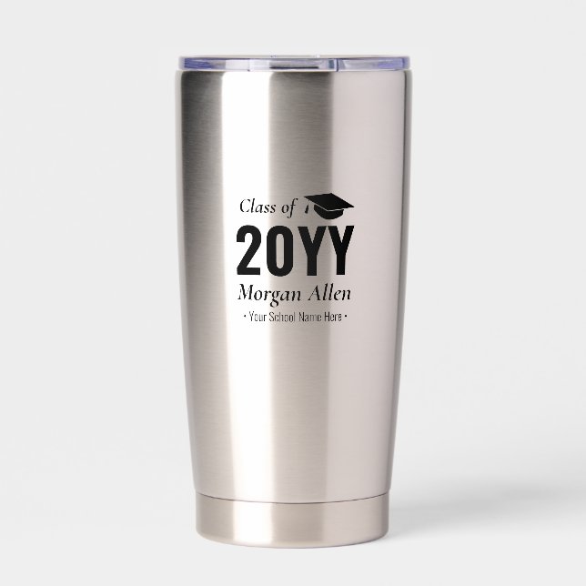 Black | Simple Custom Name Graduation Gift Insulated Tumbler (Front)