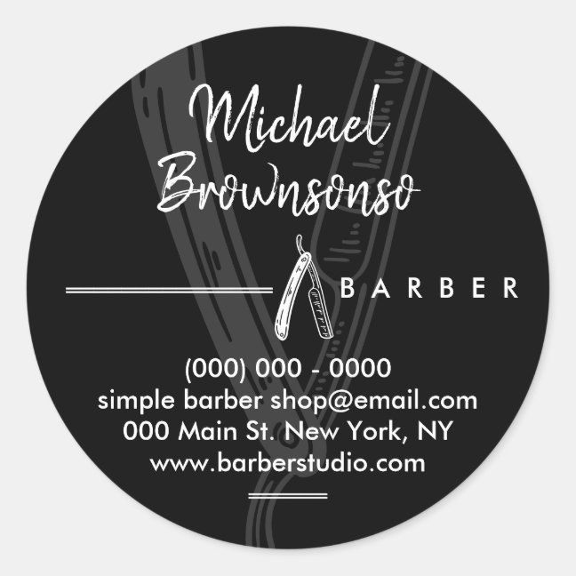 Black Simple Dark Logo Razor Barber Classic Round Sticker