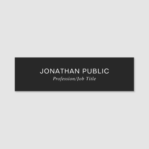 Black Simple Design Elegant Modern Plain Template Name Tag