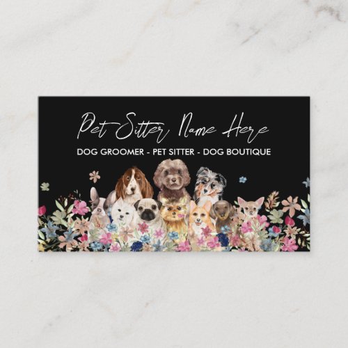 Black Simple Dog Breed Puppy Grooming Petsitter Business Card