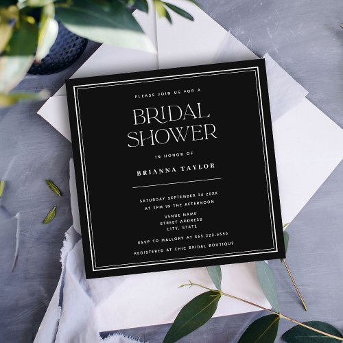Black Simple Elegant Bridal Shower Invitation