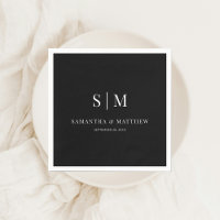 Black Simple Elegant Couple Initials Wedding Napkins