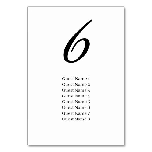 Black Simple Elegant Guest List Wedding Table Number