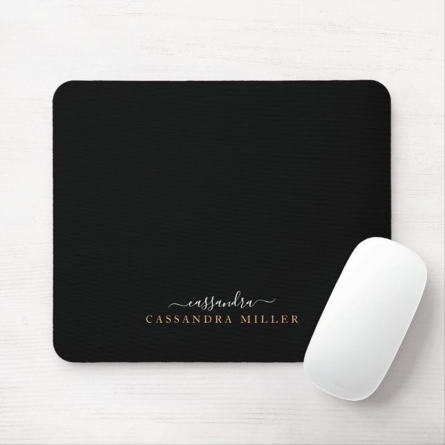 Black Simple Elegant Hand Lettered Signature Name Mouse Pad (With Mouse)