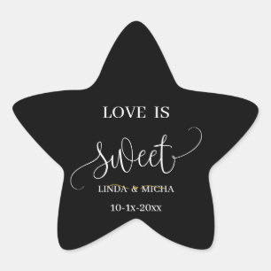 Black simple elegant Love is sweet wedding favor Star Sticker