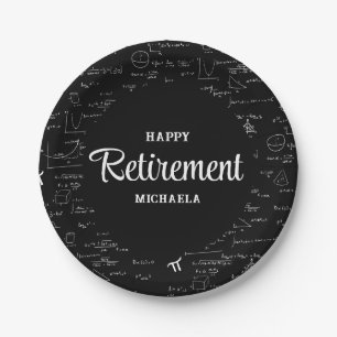 Black Simple Elegant Math Teacher Retirement Party Paper Plates