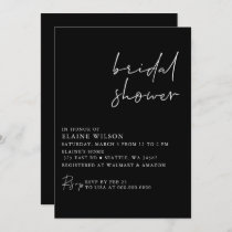 Black Simple Elegant Modern Bridal Shower  Invitation