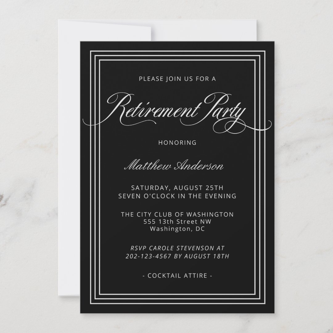 Black Simple Elegant Retirement Party Invitation | Zazzle