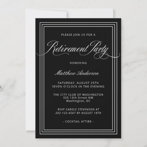 Black Simple Elegant Retirement Party Invitation | Zazzle