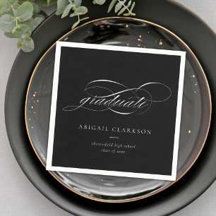 Black Simple Elegant Script Graduation Napkins