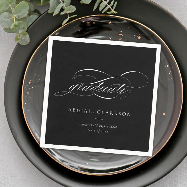Black Simple Elegant Script Graduation Napkins (Creator Uploaded)