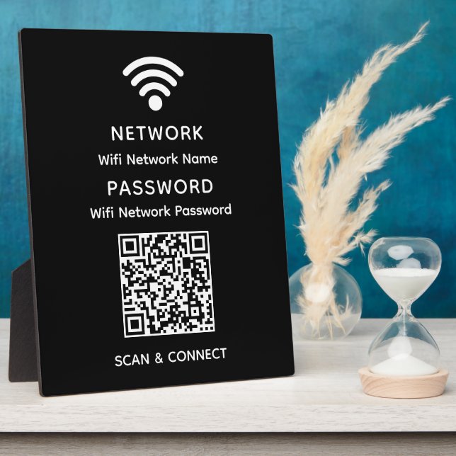 Black Simple Elegant Wifi QR Code Network Password Plaque (Side)