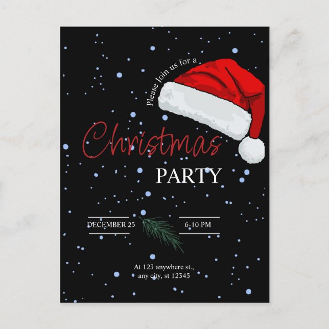 Black Simple Family Christmas Party Invitation (Front)