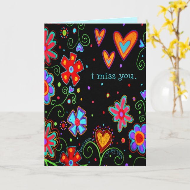 Black Simple Floral Miss You Cheerful Inspirivity Card (Yellow Flower)