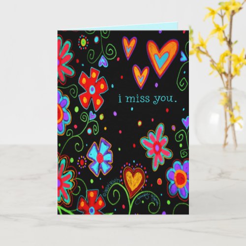 Black Simple Floral Miss You Cheerful Inspirivity Card