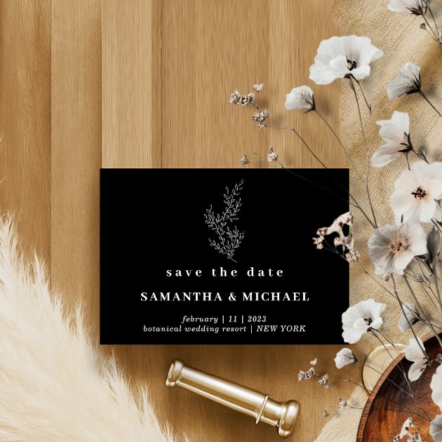 Black Simple Flower Autumn Save date Invitation