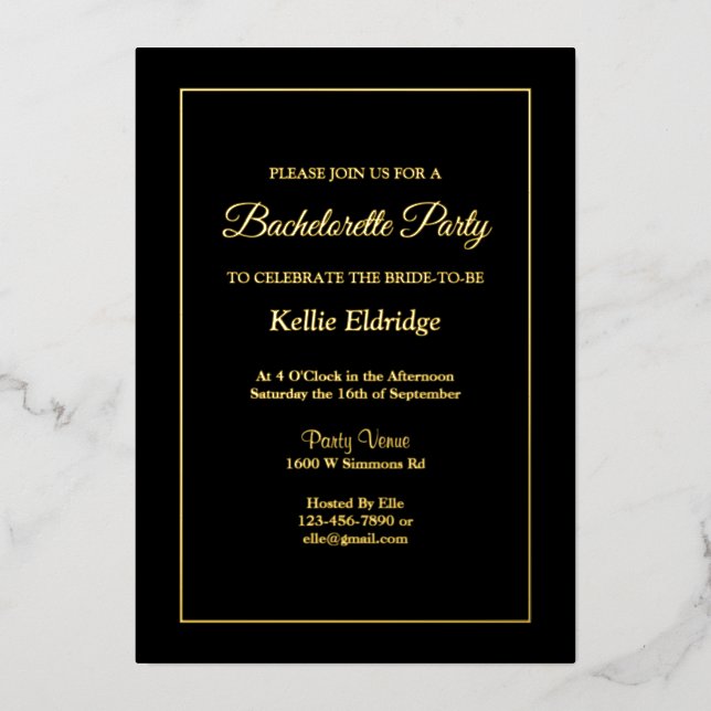 Black Simple Framed Bachelorette Party Foil Invitation (Front)