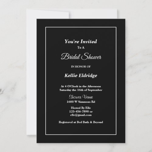 Black Simple Framed Bridal Shower Invitation