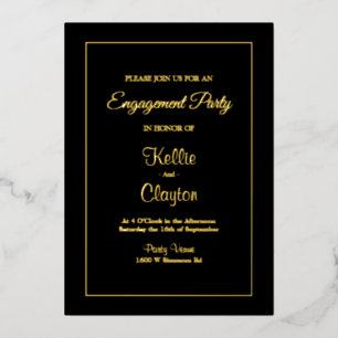 Black Simple Framed Engagement Party Foil Invitation