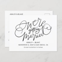 Black Simple Handwritten Calligraphy Save the Date Announcement Postcard