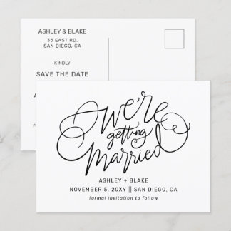 Black Simple Handwritten Calligraphy Save the Date Announcement Postcard