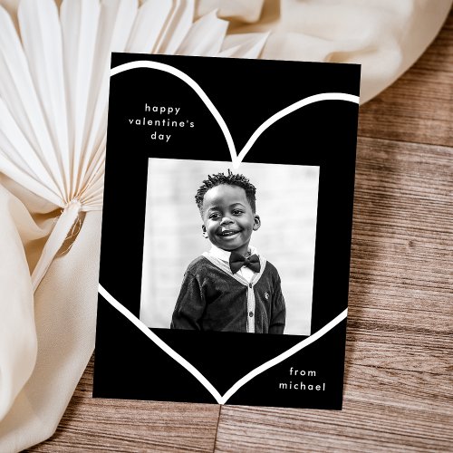 Black Simple Heart Classroom Valentines Day Card