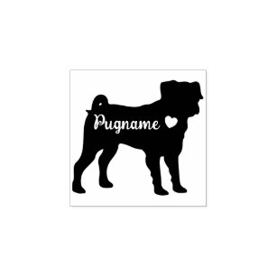 Black Simple Heart Dog Pug Rubber Stamp