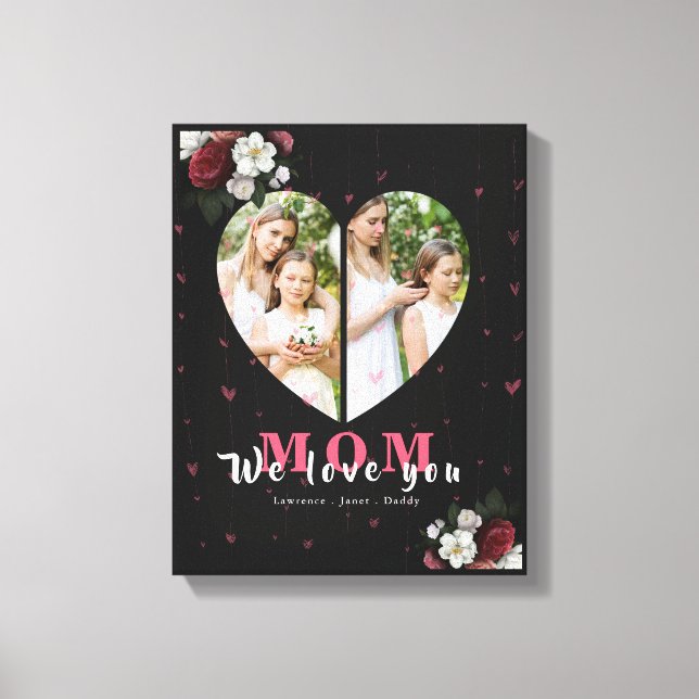 Black Simple Heart Shaped Gift for Mother's day Canvas Print (Front)
