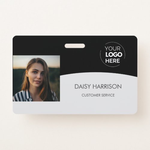 Black Simple ID card custom logo photo QR code Badge