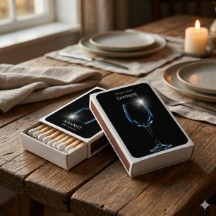 Black Simple Lens Flare Wine Glass Photo Wedding Matchboxes