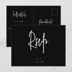 Black Simple Lettering Wedding RSVP Postcard