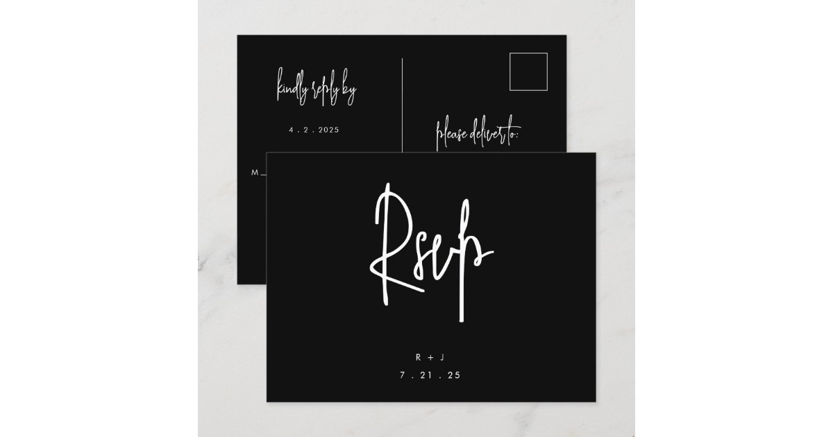 Black Simple Lettering Wedding RSVP Postcard | Zazzle