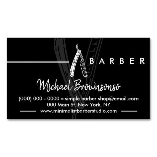 Black Simple Logo Razor Barber Business Card Magnet