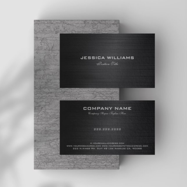 Black Simple Metallic Brushed Aluminum Look Business Card (Creator Uploaded)