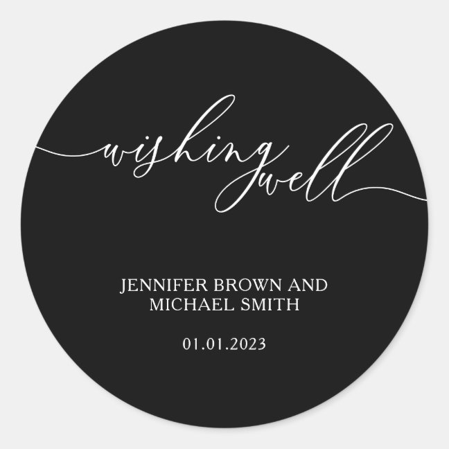 Black Simple minimal modern Wishing Well Classic Round Sticker