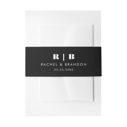 Black Simple Minimal Monogram Wedding Invitation Invitation Belly Band