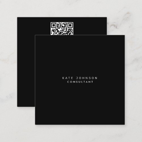Black Simple Minimalist Consultant QR Code  Square Business Card