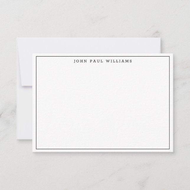 Black Simple Minimalist Modern Formal Thin Border Note Card (Front)