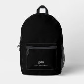 Black Simple Minimalist Monogram and Name Printed Backpack (Front)