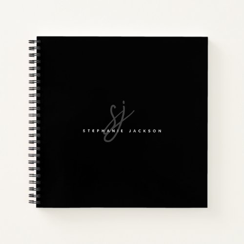 Black Simple Minimalist Script Initials Monogram Notebook