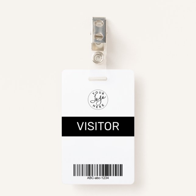 Black Simple Minimalist Visitor's Pass ID Badge (Front with Clip)