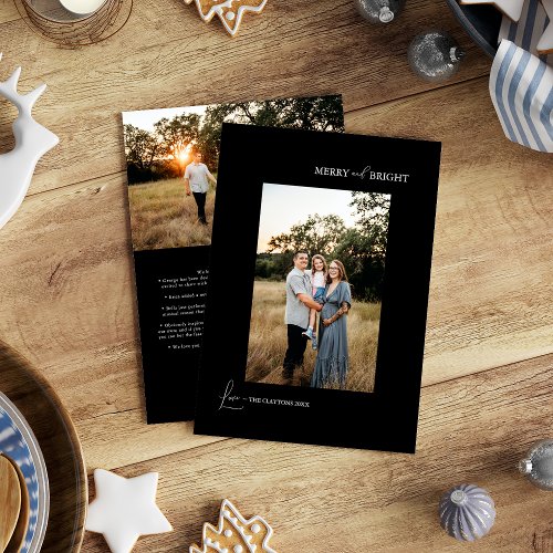 Black Simple Modern Merry and Bright Photo Holiday Card