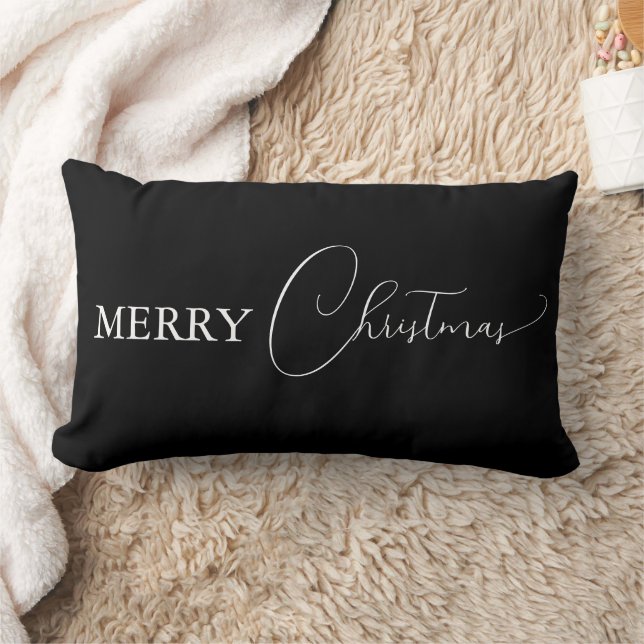 Black Simple Modern Merry Christmas Custom Lumbar Pillow (Blanket)