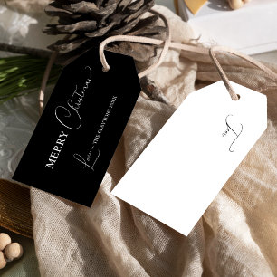 Black Simple Modern Merry Christmas Gift Tags