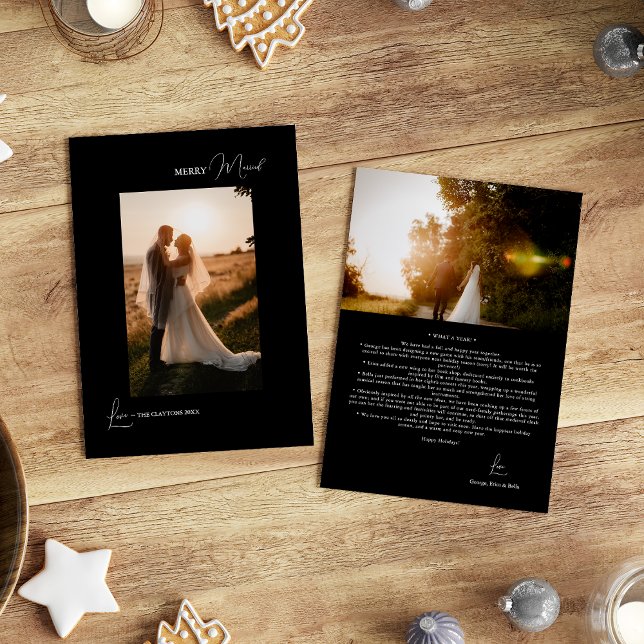Black Simple Modern Merry Married Portrait Holiday Card (Creator Uploaded)