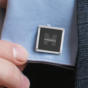 Black Simple Modern Minimalist Monogram Initial Cufflinks