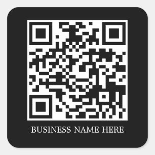 Black Simple, Modern QR Code Business Name Square Sticker