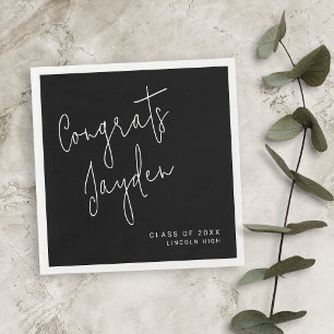 Black Simple Modern Script Congrads Graduate Napkins