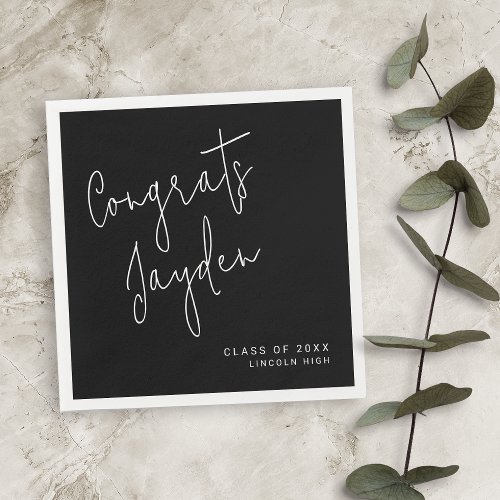 Black Simple Modern Script Congrads Graduate  Napkins